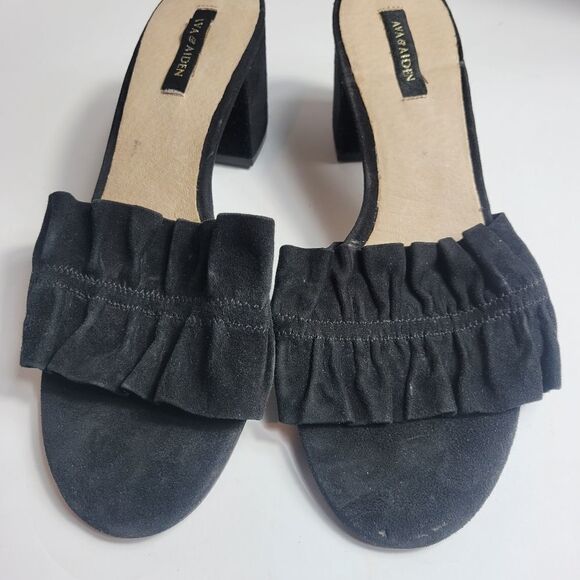 Ava & Aiden Black Suede Ruffle Slides - Picture 1 of 5